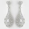 Antique Silver Clear CZ Tear Drop Crystal Dangle Bridal Wedding Earrings 8780
