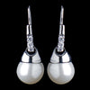 Silver Diamond White Pearl & Clear Rhinestone Dangle Drop Bridal Wedding Jewelry Set 8788