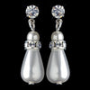 Silver White Pearl & Rhinestone Dangle Bridal Wedding Earrings 8828