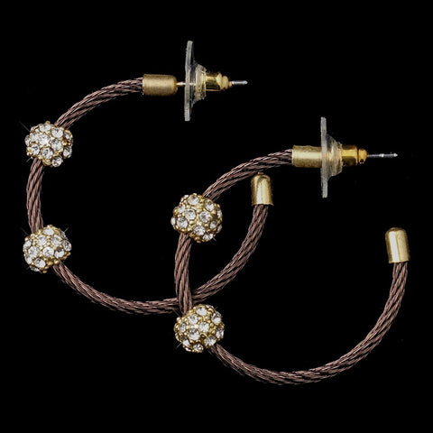 Gold Bronze Rhinestone Hoop Bridal Wedding Earrings 8838