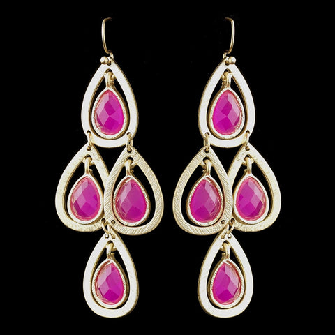 Gold Fuchsia Crystal Fashion Dangle Bridal Wedding Earrings 8839
