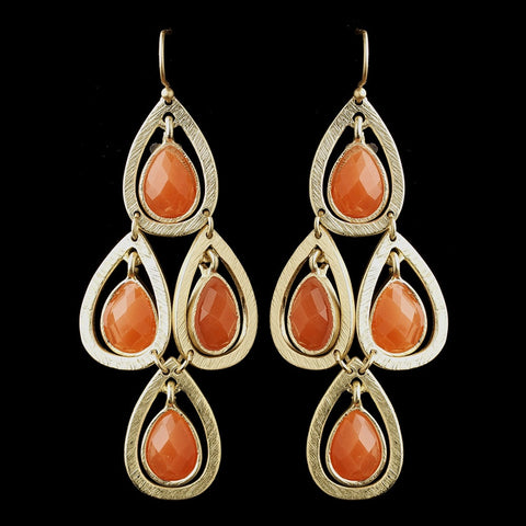 Gold Orange Crystal Fashion Dangle Bridal Wedding Earrings 8839