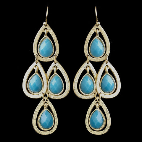 Gold Turquoise Crystal Fashion Dangle Bridal Wedding Earrings 8839