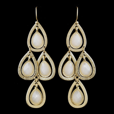 Gold White Crystal Fashion Dangle Bridal Wedding Earrings 8839