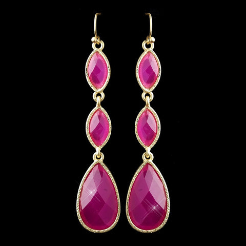 Gold Fuchsia Dangle Bridal Wedding Earrings 8840