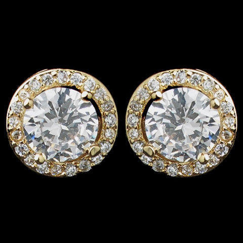 Gold Clear Mini Pave Round CZ Stud Bridal Wedding Earrings 8845
