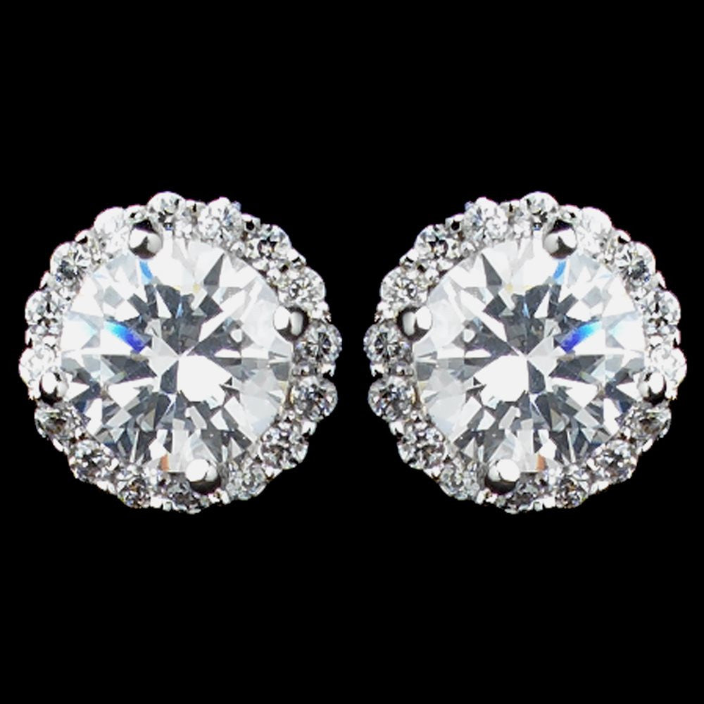 Rhodium Clear Mini Pave Round CZ Stud Bridal Wedding Earrings 8846