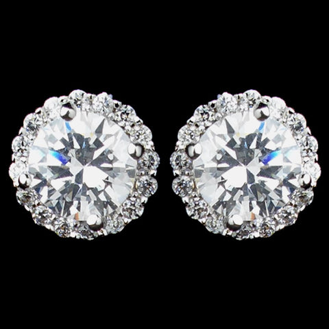 Rhodium Clear Mini Pave Round CZ Stud Bridal Wedding Earrings 8846
