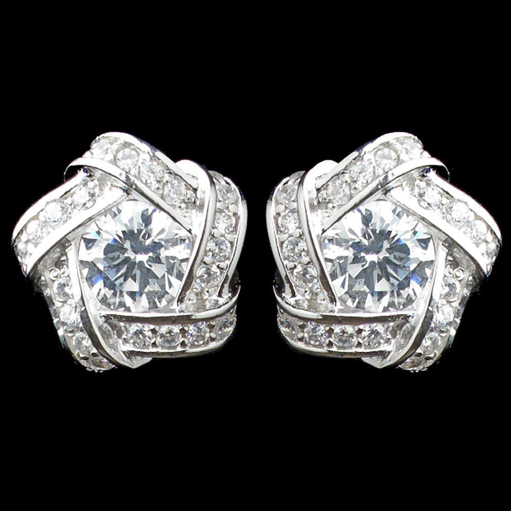 Rhodium Clear CZ Stud Eternity Bridal Wedding Earrings 8848