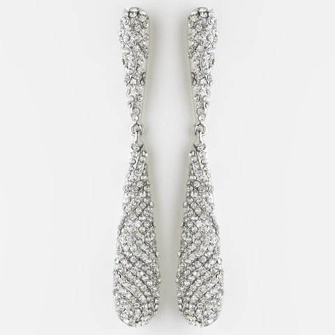 Antique Silver Clear Rhinestone Bridal Wedding Earrings 8889