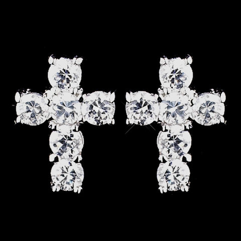 Antique Silver Clear CZ Crystal Bridal Wedding Earrings 8901