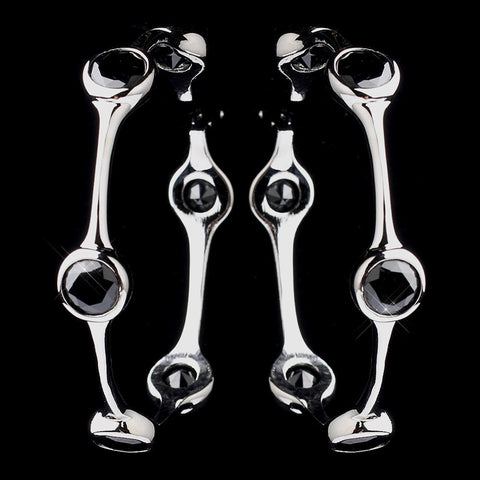 Antique Silver Black CZ Hoop Bridal Wedding Earrings 8914