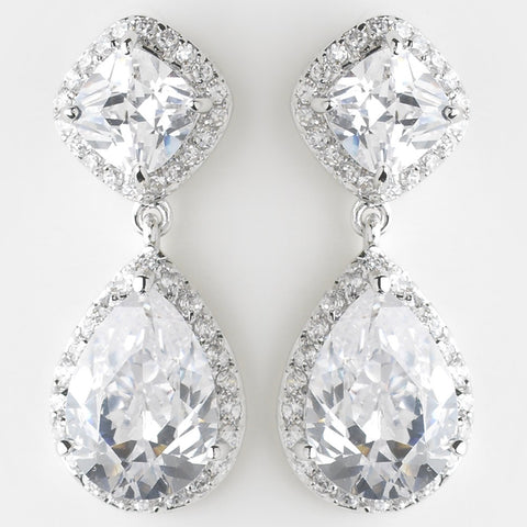 Antique Rhodium Silver Clear CZ Bridal Wedding Earrings 8924