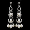 Antique Silver Freshwater Pearl & Clear CZ Crystal Bridal Wedding Earrings 8926