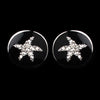 Silver Black Enamel CZ Starfish Bridal Wedding Earrings 8940