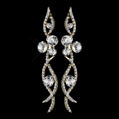 Gold Clear Rhinestone Dangle Bridal Wedding Earrings 8942