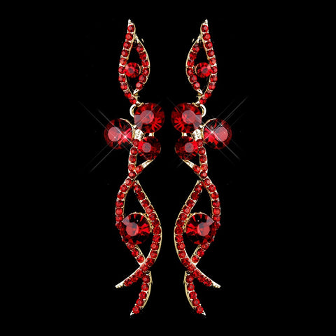 Gold Red Rhinestone Dangle Bridal Wedding Earrings 8942