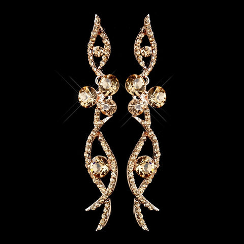 Rose Gold Champagne Rhinestone Dangle Bridal Wedding Earrings 8942