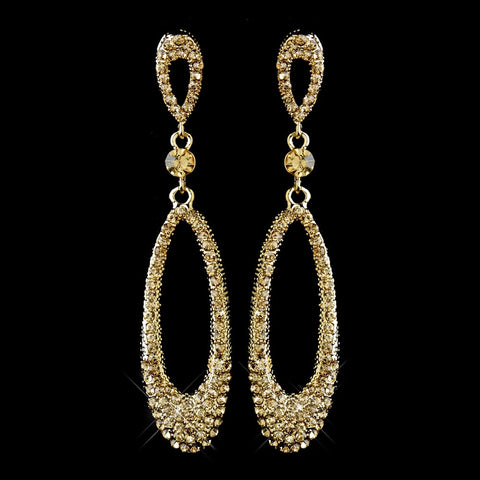 Gold Lt Brown Rhinestone Dangle Earring 8943