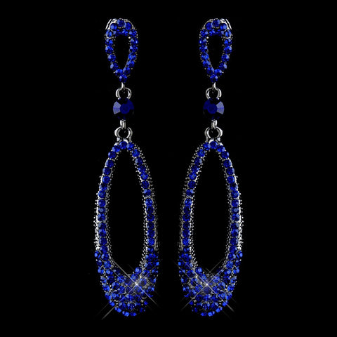 Antique Silver Blue Rhinestone Dangle Bridal Wedding Earrings 8943