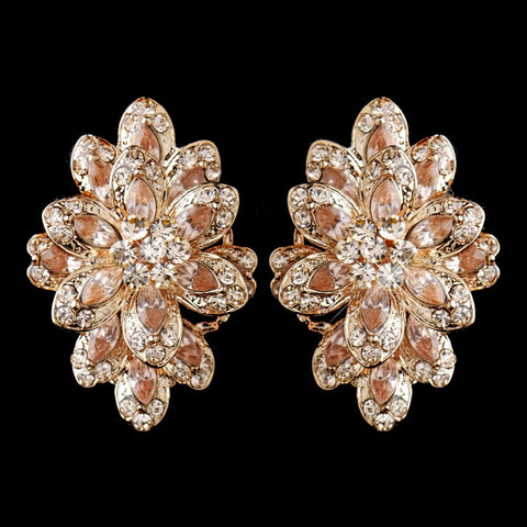 Rose Gold Champagne Rhinestone Bridal Wedding Hair Clip On Bridal Wedding Earrings 8944