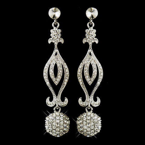 Antique Silver Clear Rhinestone Dangle Chandelier Bridal Wedding Earrings 8946