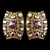 Gold with AB & Lt Brown Rhinestone Bridal Wedding Hair Clip On Bridal Wedding Earrings 8947
