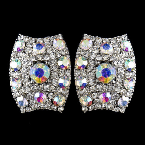 Antique Silver AB Rhinestone Bridal Wedding Hair Clip On Bridal Wedding Earrings 8947