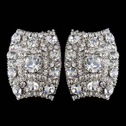 Antique Silver Clear Rhinestone Bridal Wedding Hair Clip On Bridal Wedding Earrings 8947