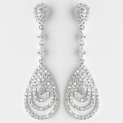 Antique Silver Clear CZ Crystal Drop Bridal Wedding Earrings 8977