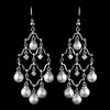 Antique Silver Diamond White Pearl & Clear CZ Crystal Chandelier Bridal Wedding Earrings 8979
