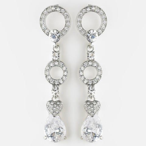 Antique Silver Clear CZ Crystal & Rhinestone Bridal Wedding Earrings 8999