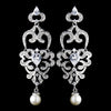 Antique Silver Diamond White Pearl & Clear CZ Crystal Chandelier Bridal Wedding Earrings 9003