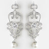 Antique Silver Diamond White Pearl & Clear CZ Crystal Chandelier Bridal Wedding Earrings 9003