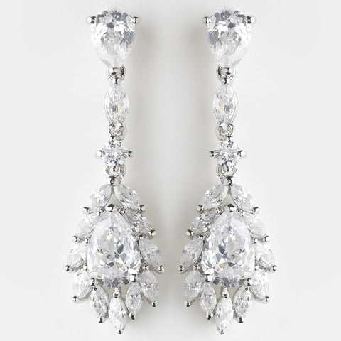 Beautiful Antique Silver Clear CZ Teardrop Bridal Wedding Earrings 9060