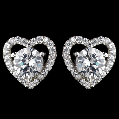 Rhodium Clear CZ Crystal Heart Stud Bridal Wedding Earrings 9205
