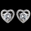 Rhodium Clear CZ Crystal Heart Stud Bridal Wedding Earrings 9205