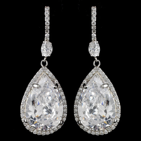 Rhodium Clear CZ Crystal Pear Teardrop Bridal Wedding Earrings 9207