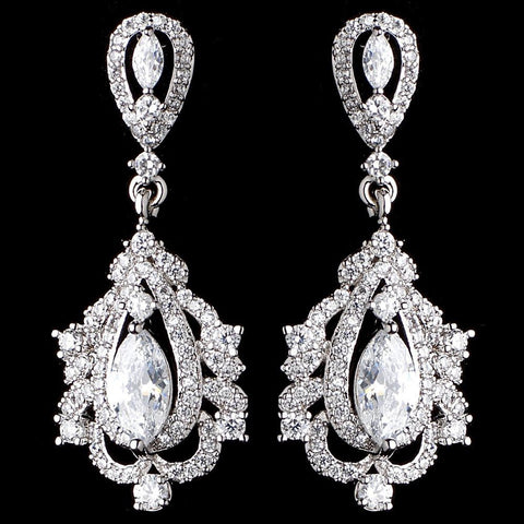 Rhodium Clear Marquise CZ Drop Bridal Wedding Earrings 9208