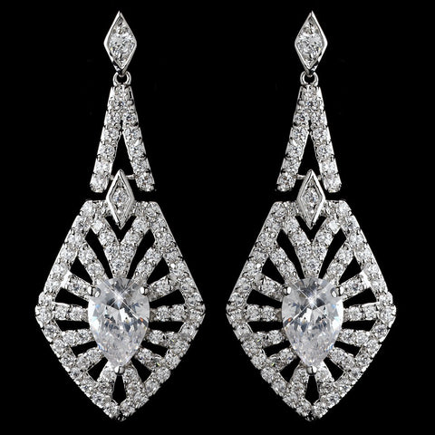 Rhodium Clear Decadent CZ Crystal Dangle Bridal Wedding Earrings 9210