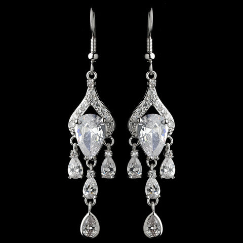 Rhodium Clear CZ Crystal Pear Chandelier Bridal Wedding Earrings 9212
