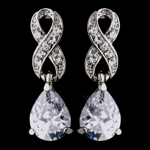 Silver Clear Love Knot CZ & Austrian Crystal Drop Bridal Wedding Earrings 9243