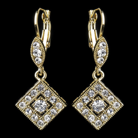 Gold Clear Austrian Crystal Drop Bridal Wedding Earrings 9245