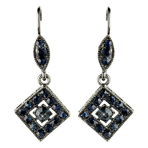Hematite Navy Austrian Crystal Drop Bridal Wedding Earrings 9245