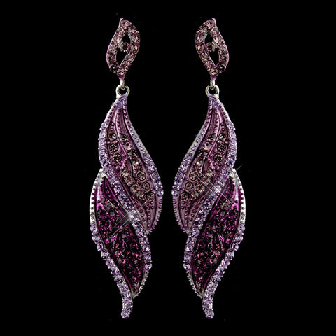 Silver Amethyst Rhinestone Dangle Bridal Wedding Earrings 9252