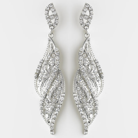Silver Clear Crystal Rhinestone Dangle Bridal Wedding Earrings 9252