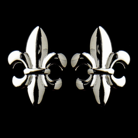Silver Fleur De Lis Stud Bridal Wedding Earrings 9258
