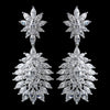 Solid 925 Sterling Silver Clear CZ Crystal Leaf Burst Bridal Wedding Earrings 9262