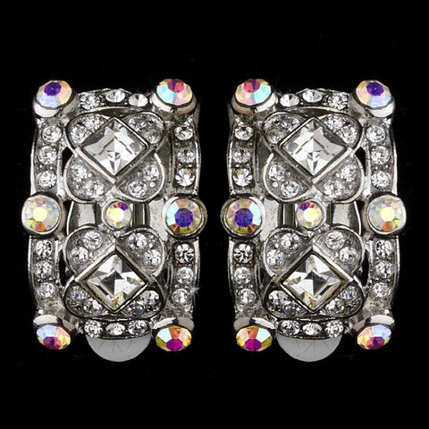 Vintage Silver & AB Crystal Bridal Wedding Hair Clip On Earring E 933