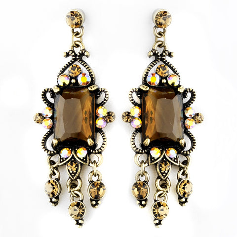 Vintage Gold Brown Crystal Drop Bridal Wedding Earrings E 936